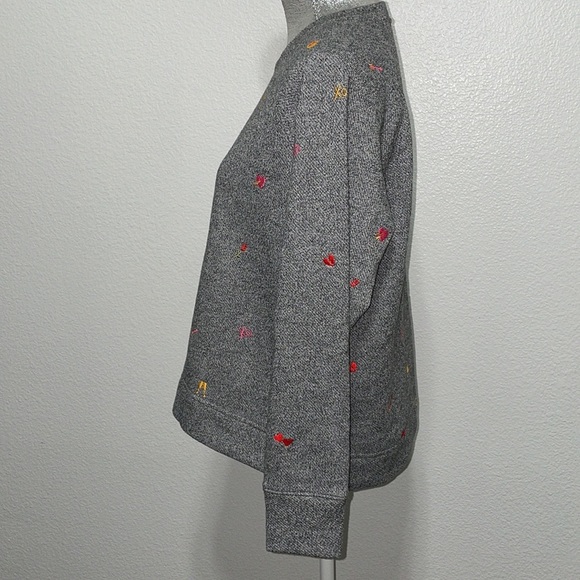 Lou & Grey For Loft Gray Embroidered Pullover Sweatshirt Size Small - Picture 2 of 7